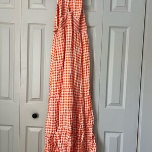 Orange Gingham Halter Dress